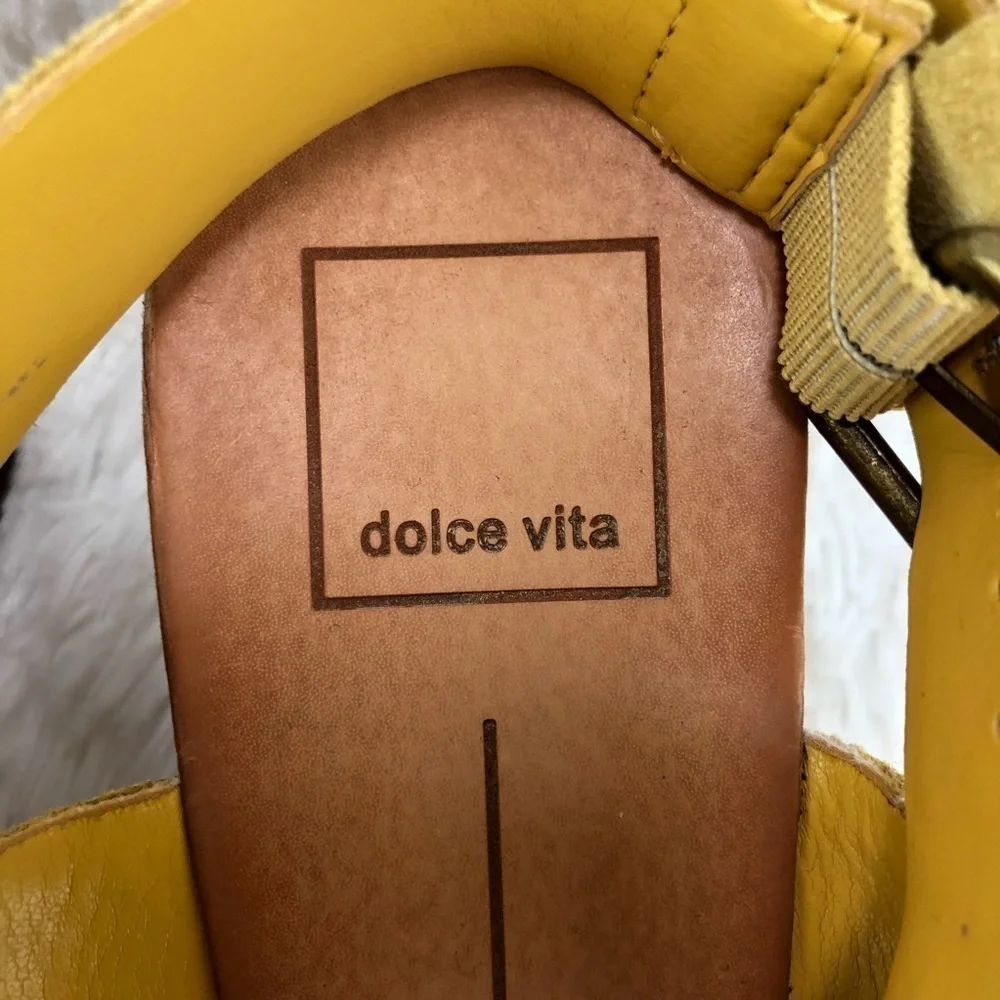 DOLCE VITA Mustard Yellow Cork Heel Wedges EUC.